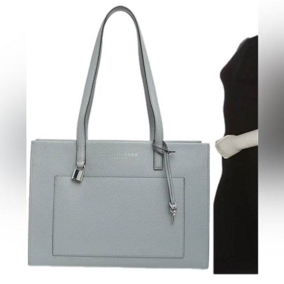 Marc Jacobs Tote Bag Grey Leather Purse Pebble Workbag Laptop Business Tote NEW - Picture 1 of 15